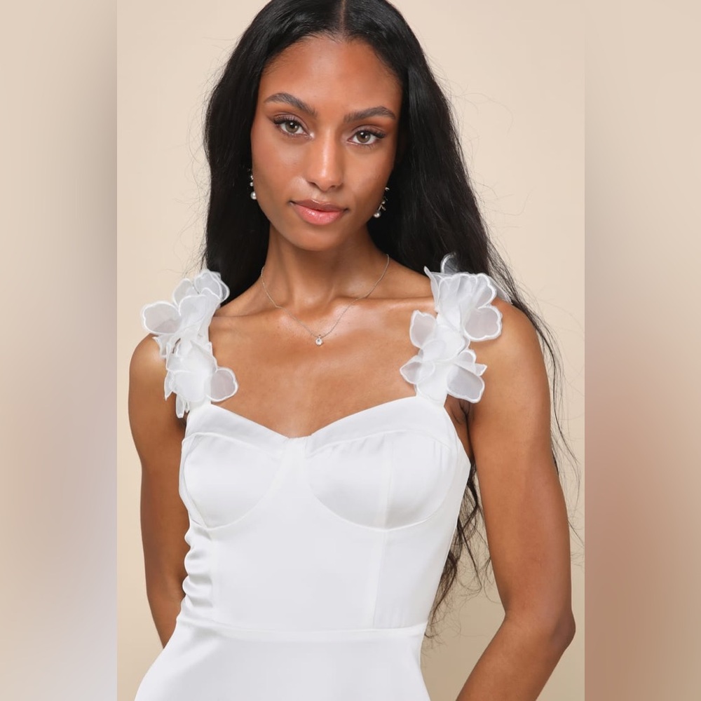 Lulu's White Midi Dress with Floral Straps